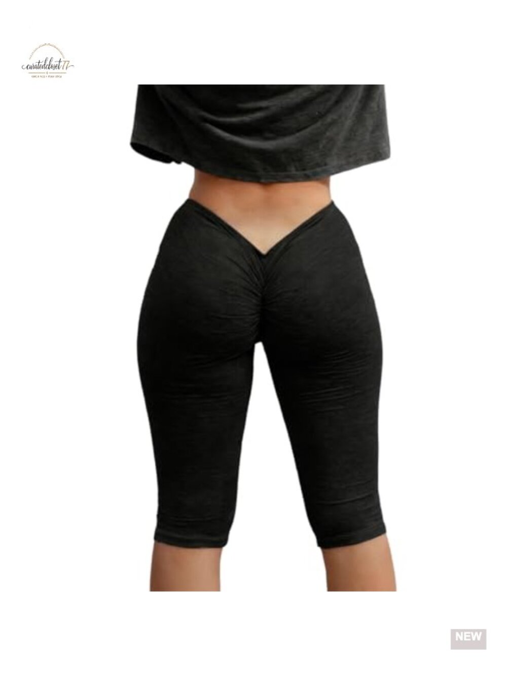 Women V Back Scrunch Capri Leggings Low Rise Butt Lifting Yoga Pants